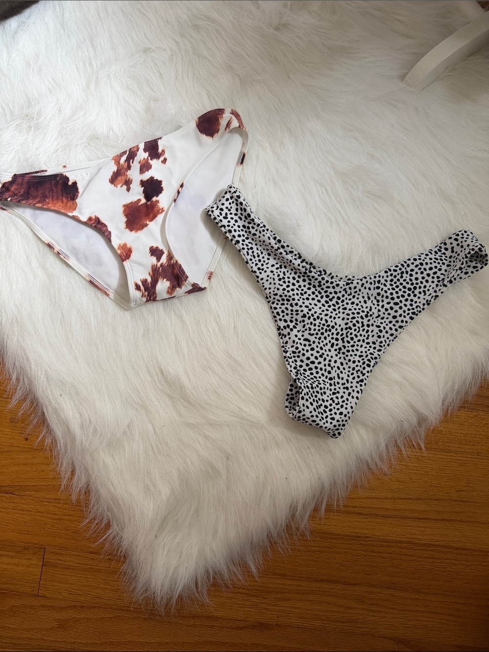 Cow Print & Black Speckle Bikini Bottoms Duo